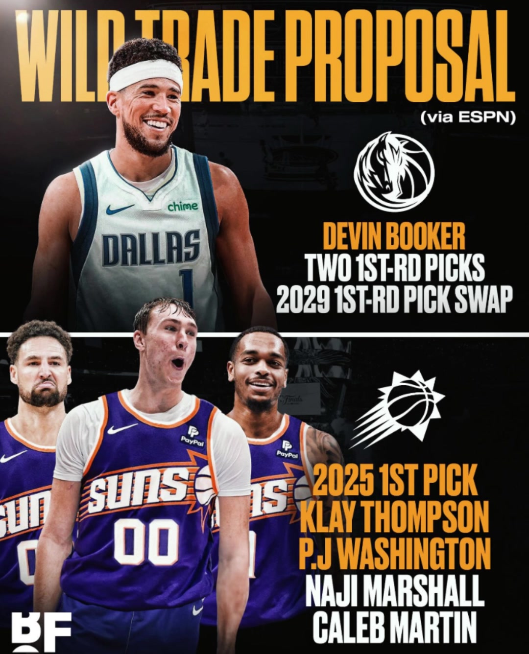 美媒建議獨(dú)行俠出狀元簽克萊等四將換得太陽(yáng)隊(duì)德文-布克