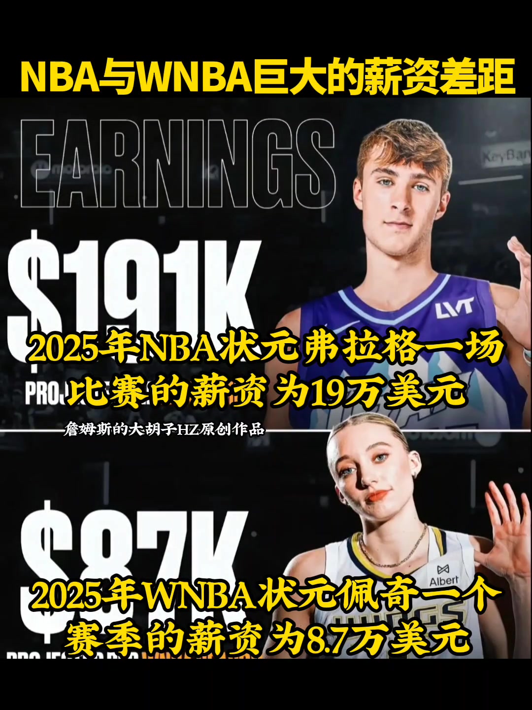 差距簡(jiǎn)直逆天NBA狀元一場(chǎng)賺19萬 WNBA狀元一年才9萬