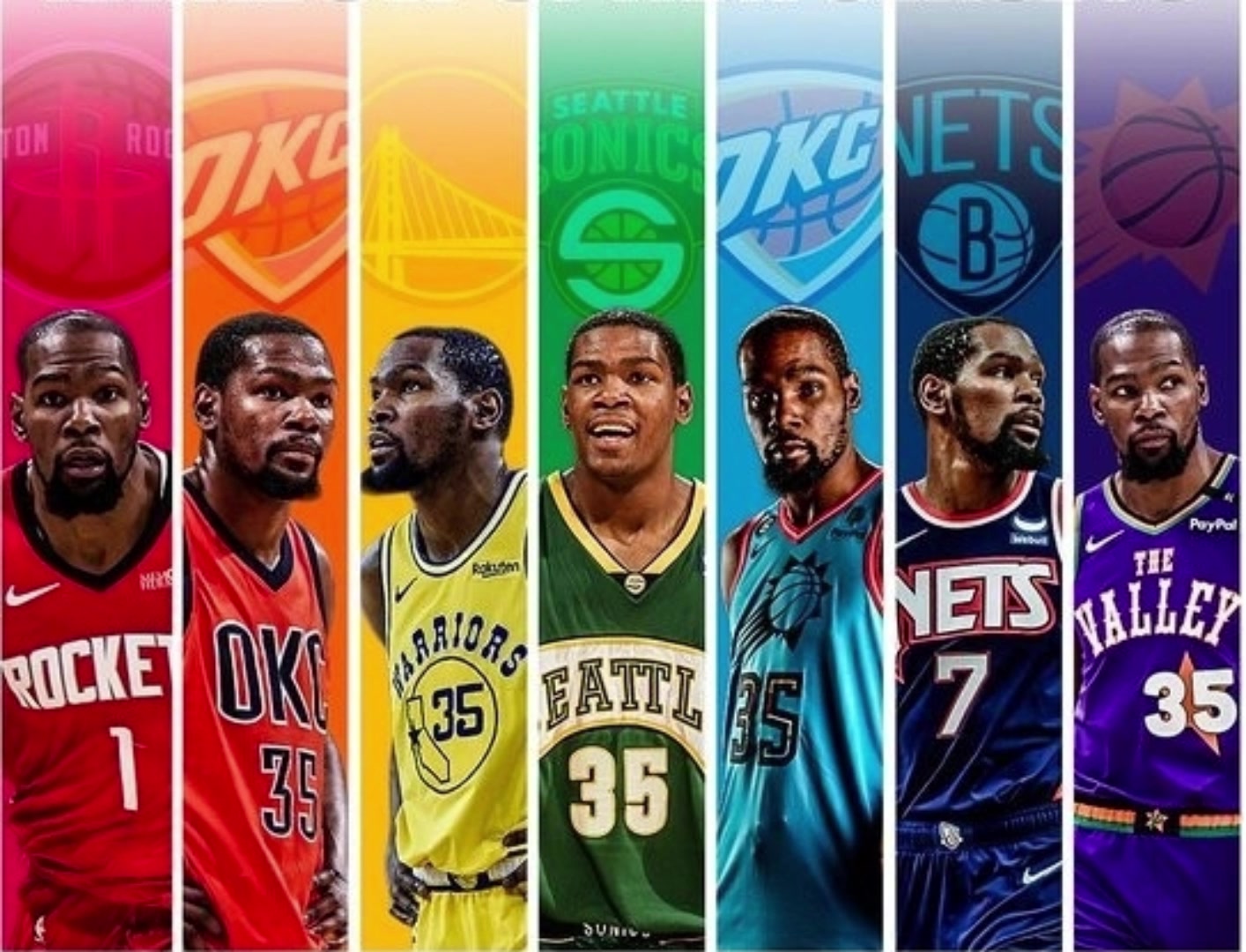 還是那一抹紅最愛加盟火箭后 杜蘭特也集齊了彩虹球衣了