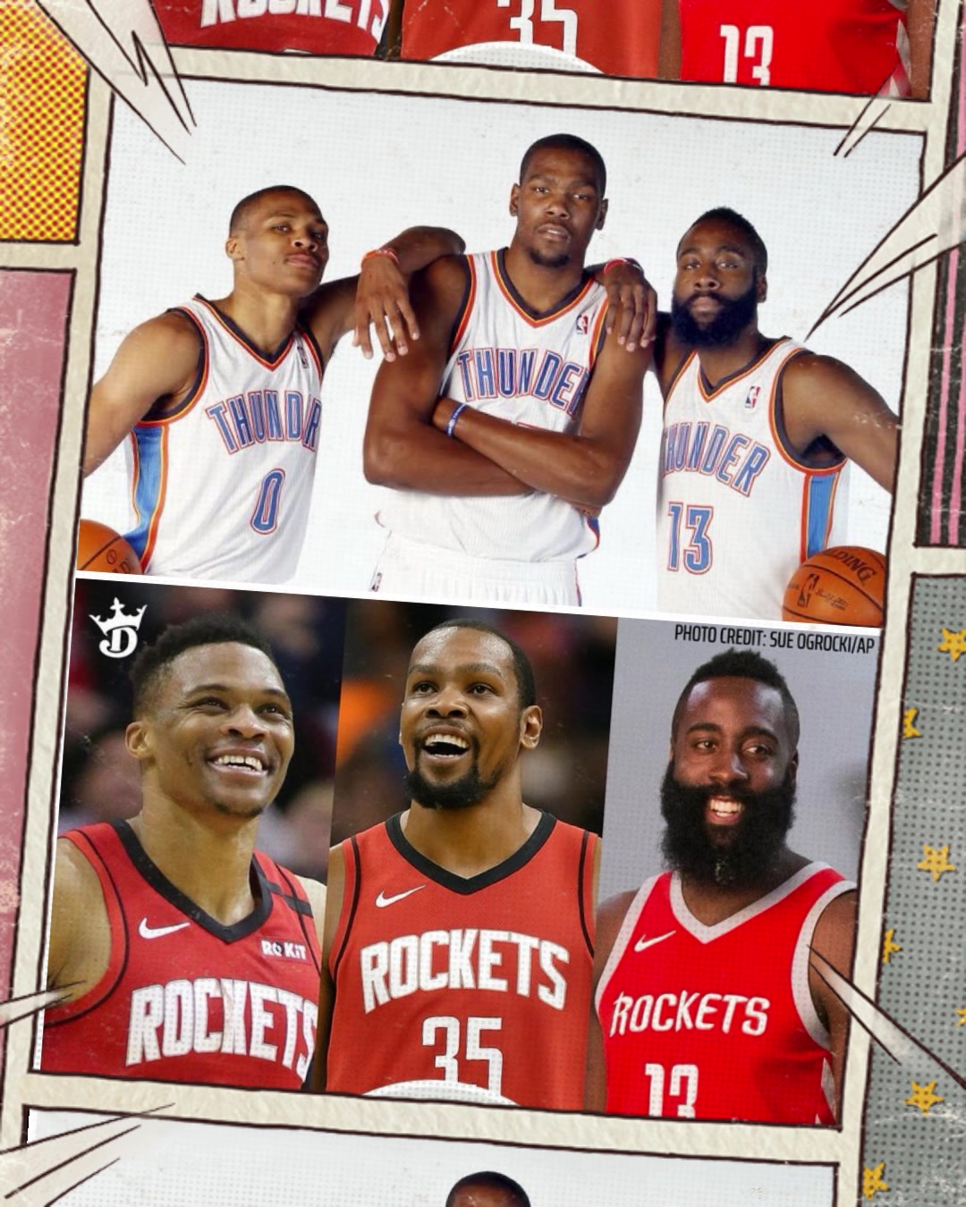 此事誰(shuí)能料雷霆三少都成火箭球員了杜蘭特威少哈登