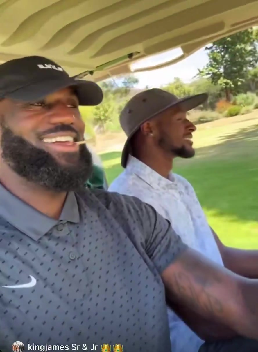 休賽期享受生活老詹和隊友布朗尼一起去打高爾夫