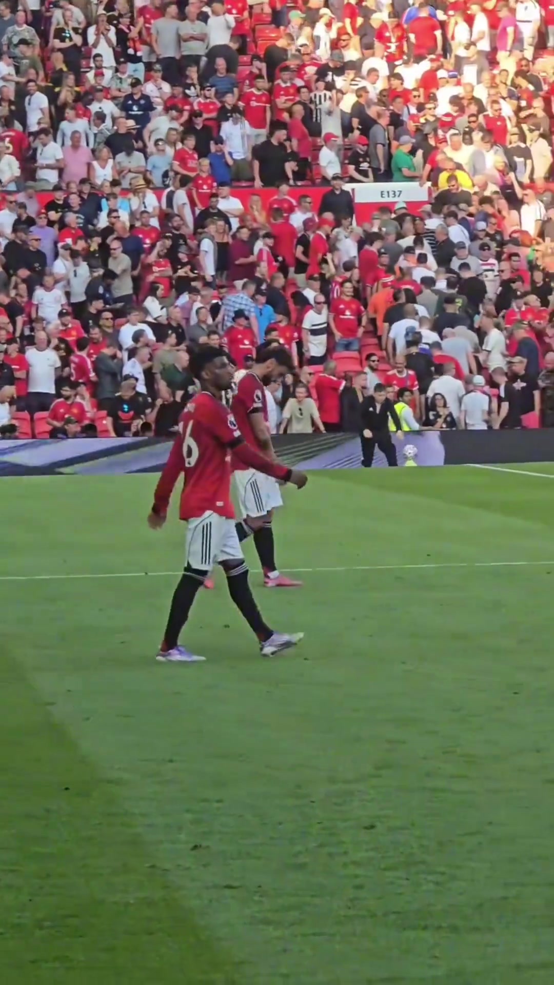 失望與不甘B費(fèi)與阿瑪?shù)略趯﹃嚢⑸{的比賽終場哨響時(shí)的反應(yīng)